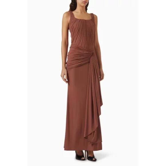 DEME BY GABRIELLA Evelina Drape Dress brown maxi